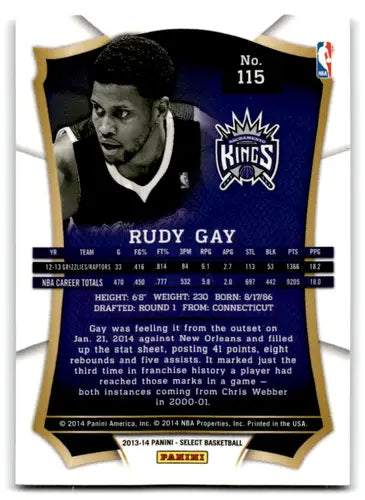 2013-14 Panini Select #115 Rudy Gay EX/NM Sac Kings ID:67551 - Basketball Card Single
