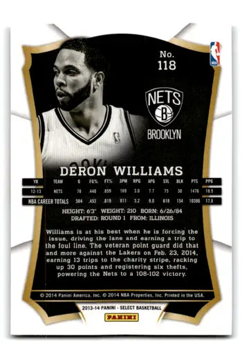 Panini Select Deron Williams basketball card with original gloss from 2013-14 Nets
