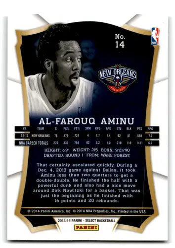 2013-14 Panini Select #14 Al-Farouq Aminu EX/NM Pelicans ID:67533 - Basketball Card Single