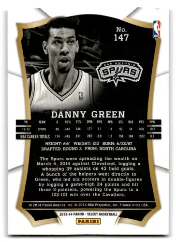Original gloss Panini Select Danny Green basketball card from 2013-14 Spurs collection