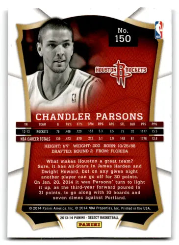 Original gloss Panini Select Chandler Parsons basketball card from 2013-14 Rockets release