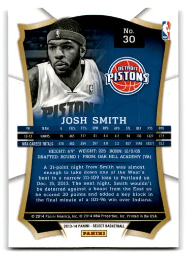 Josh Smith basketball card with original gloss from 2013-14 Panini Select Pistons
