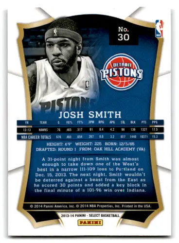 Josh Smith basketball card from Panini Select 2013-14 with original gloss and Pistons image