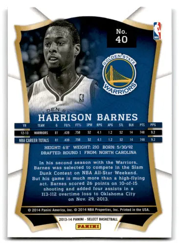 2013-14 Panini Select #40 Harrison Barnes EX/NM Warriors ID:67549 - Basketball Card Single