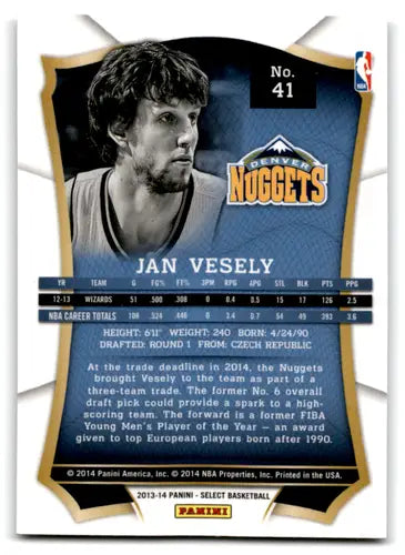 2013-14 Panini Select Jan Vesely basketball card with original gloss Nuggets ID 67557