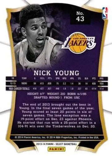 2013-14 Panini Select #43 Nick Young NM-MT Lakers ID:58699 - Basketball Card Single