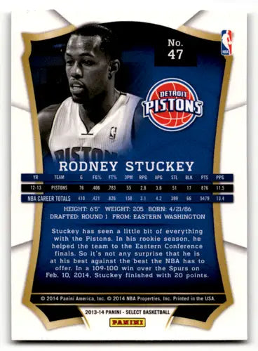 Original gloss Panini Select Rodney Stuckey basketball card from 2013 14 Pistons collection