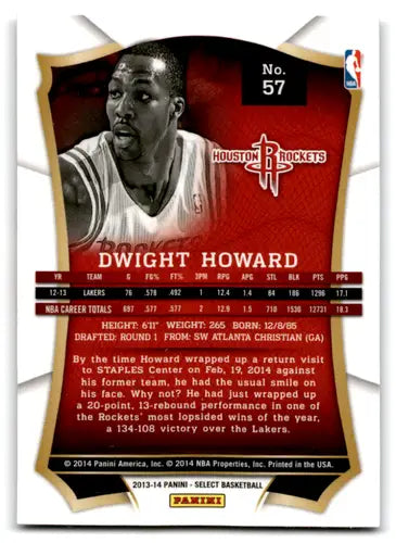 Dwight Howard basketball card from Panini Select 2013-14 with original gloss Rockets