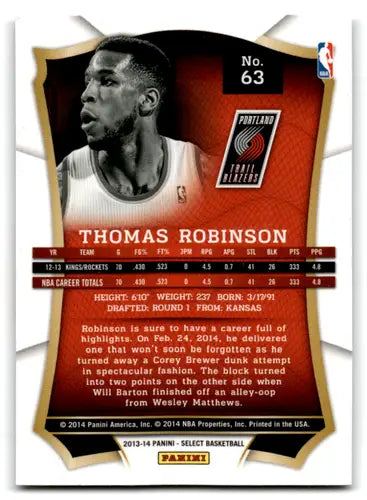 Thomas Robinson Panini Select basketball card with original gloss from 2013-14 Blazers
