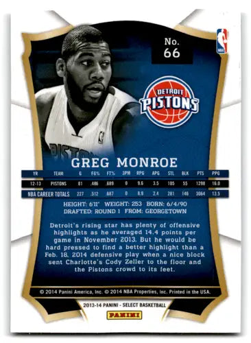 2013-14 Panini Select #66 Greg Monroe EX/NM Pistons ID:67534 - Basketball Card Single
