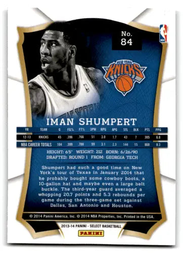 Basketball card featuring Iman Shumpert from Panini Select 2013-14 with original gloss