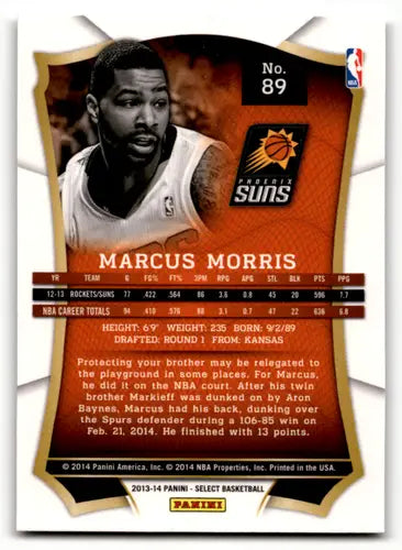 Marcus Morris basketball card from Panini Select 2013-14 with original gloss near mint