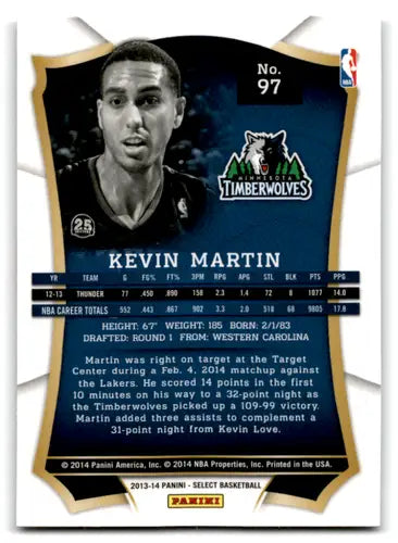 2013-14 Panini Select #97 Kevin Martin EX/NM Timberwolves ID:67552 - Basketball Card Single
