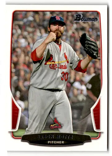 Original gloss Jason Motte baseball card from 2013 Bowman featuring Cardinals ID 64280