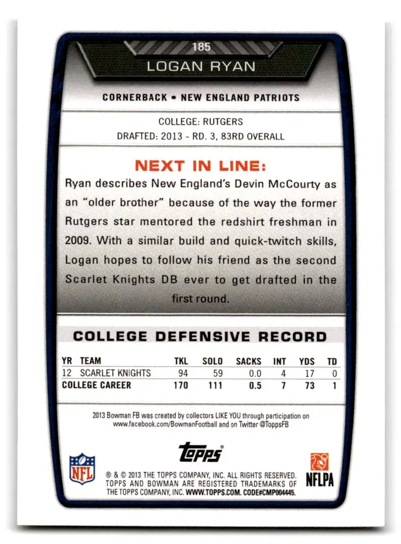 2013 Bowman #185 Logan Ryan - Football Card Single
