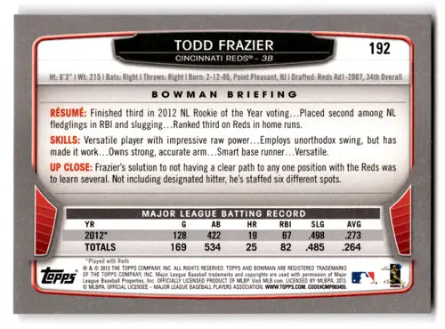 2013 Bowman #192 Todd Frazier NM-MT Reds ID:71065 - Baseball Card Single