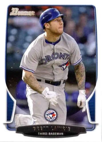 Baseball card of Brett Lawrie with original gloss from 2013 Bowman Blue Jays
