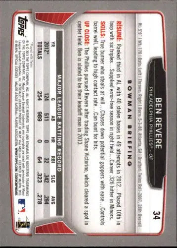 2013 Bowman #34 Ben Revere NM-MT Phillies ID:72921 - Baseball Card Single