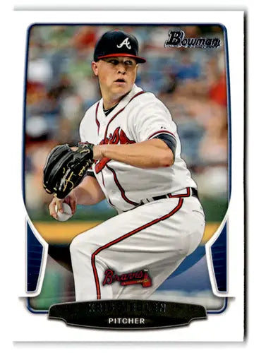 Baseball trading card featuring Kris Medlen in a white Braves uniform with original gloss