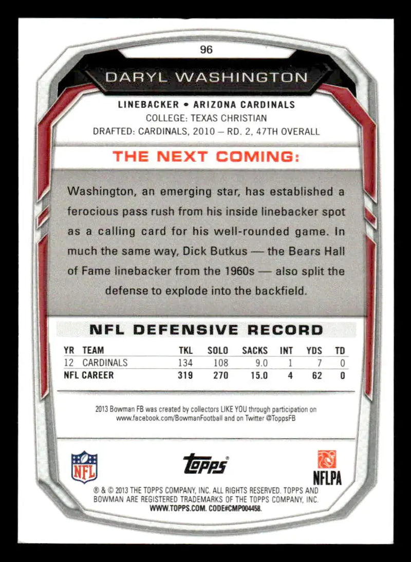 2013 Bowman #96 Daryl Washington - Football Card Single