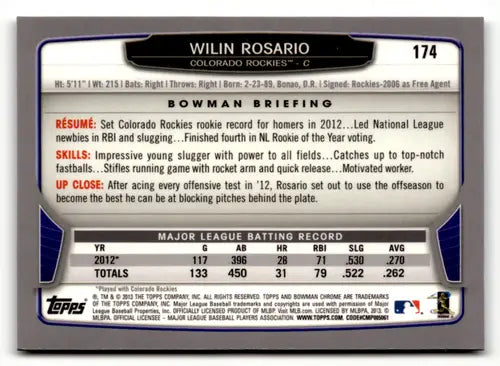 2013 Bowman Chrome #174 Wilin Rosario NM-MT Rockies ID:64015 - Baseball Card Single