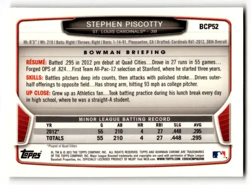 2013 Bowman Chrome Prospects #BCP52 Stephen Piscotty NM-MT Cardinals ID:62846 - Baseball Card Single