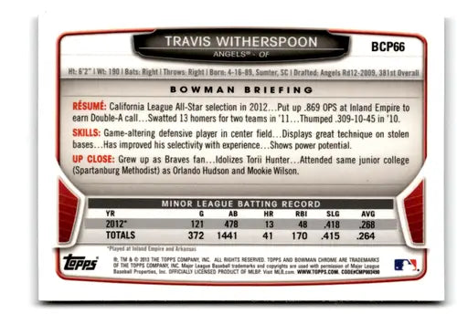 2013 Bowman Chrome Prospects #BCP66 Travis Witherspoon NM-MT Angels ID:73283 - Baseball Card Single