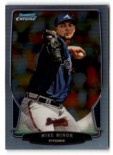 Original gloss baseball card of Mike Minor from Bowman Chrome Refractors 2013 series
