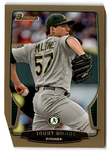 Original gloss Bowmant Gold Tommy Milone baseball card, 2013 Near Mint Athletics