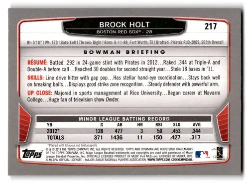 2013 Bowman Gold #217 Brock Holt NM-MT Red Sox ID:72115 - Baseball Card Single