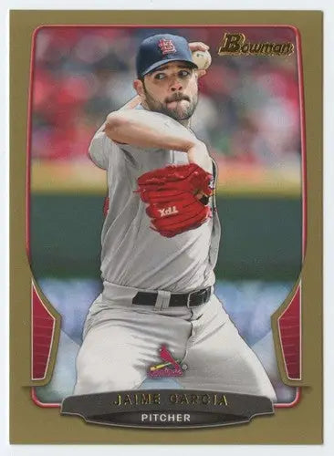 2013 Bowman Gold Jaime Garcia baseball card with original gloss, Cardinals collectible