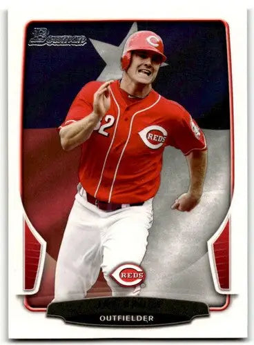 Baseball card of a player in a red uniform from 2013 Bowman Hometown series