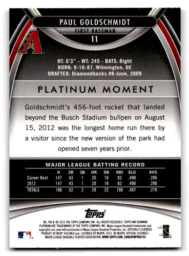 2013 Bowman Platinum #11 Paul Goldschmidt NM-MT Diamondbacks ID:72054 - Baseball Card Single