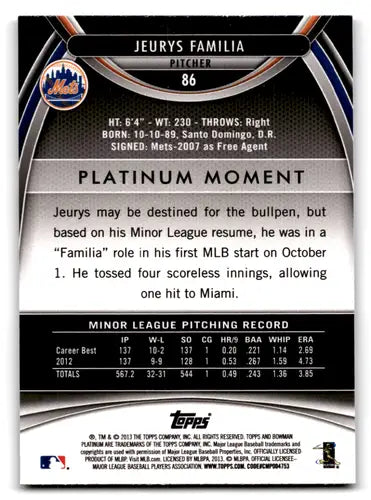 2013 Bowman Platinum #86 Jeurys Familia NM-MT RC Rookie Mets ID:71061 - Baseball Card Single