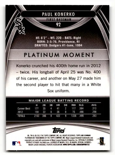 Baseball card featuring Paul Konerko from Bowman Platinum with original gloss
