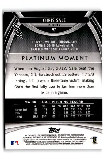 2013 Bowman Platinum Gold #97 Chris Sale NM-MT White Sox ID:73045 - Baseball Card Single