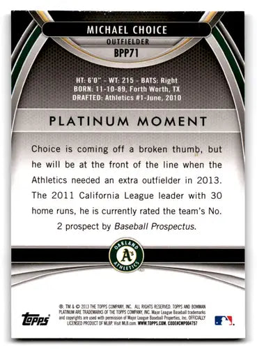 2013 Bowman Platinum Prospects Michael Choice BPP71 rookie baseball card at ID 71625
