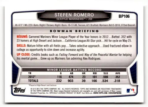 2013 Bowman Prospects Hometown #BP106 Stefen Romero NM-MT Mariners ID:52037 - Baseball Card Single