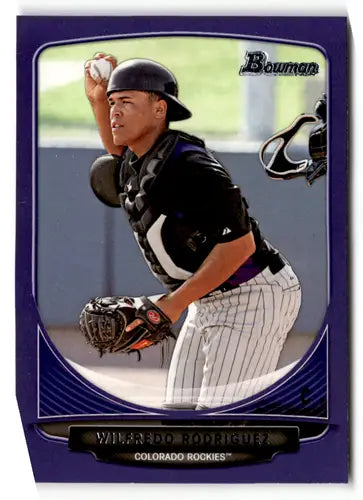 Original gloss Bowman Prospects Purple BP58 Wilfredo Rodriguez baseball card in near mint condition