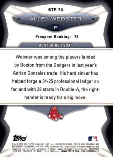2013 Bowman Top 100 Prospects #BTP-73 Allen Webster NM-MT Red Sox ID:60615 - Baseball Card Single