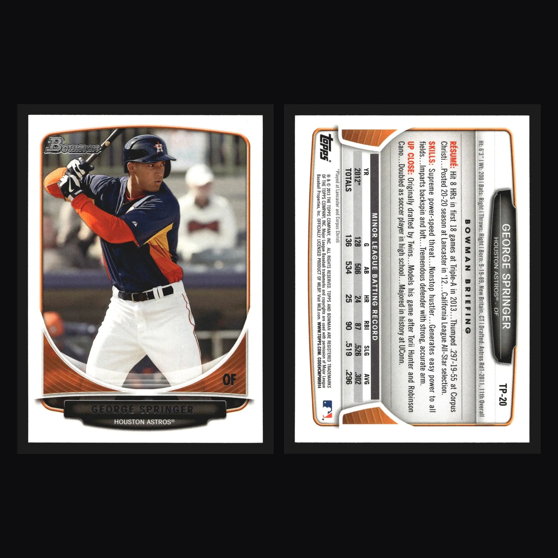 2013 Bowman Top Prospects George Springer #TP-20 Houston Astros - Baseball Card Single