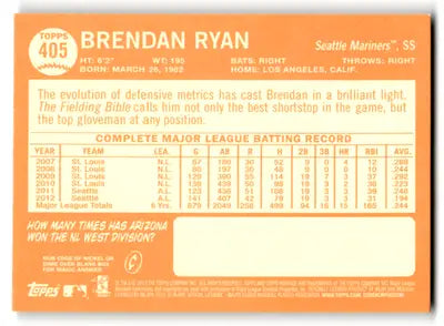 2013 Heritage Brendan Ryan #405 Seattle Mariners - Baseball Card Single