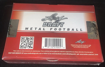 Leaf Metal Draft Football box with checklist parallel cards and autographs
