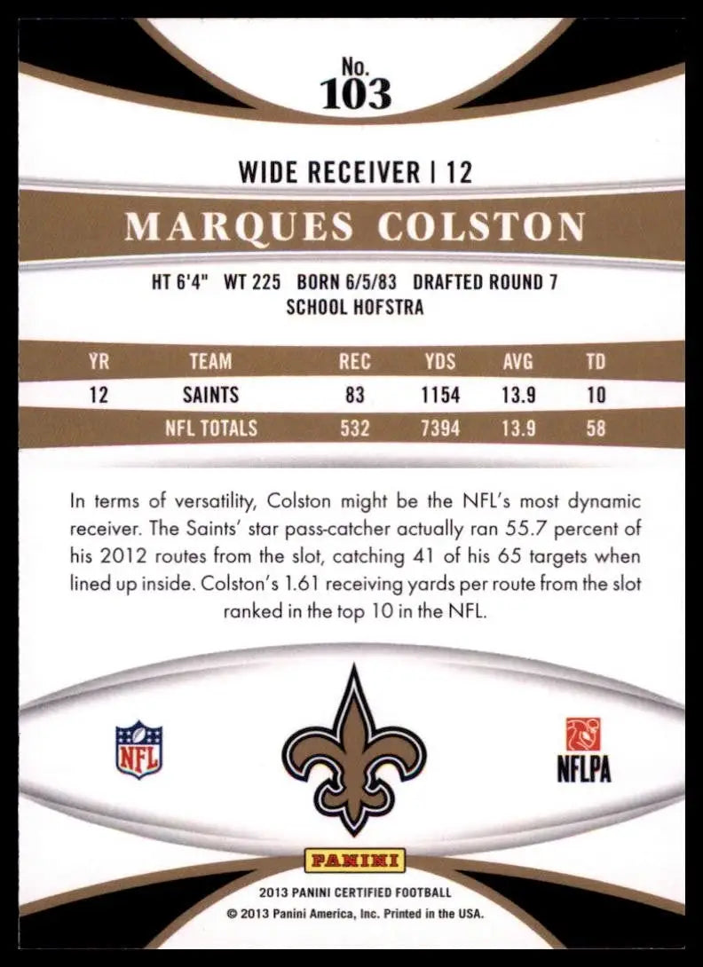 2013 Panini Certified - Marques Colston #103 - Football Card Single