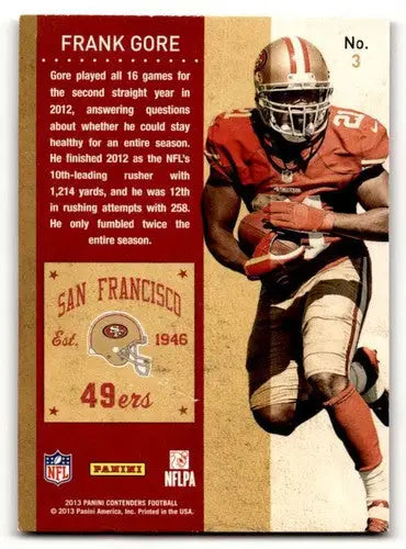 2013 Panini Contenders #3 Frank Gore San Francisco 49ers Football Ca ID:55938 - Football Card Single