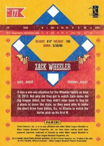 2013 Panini Hometown Heroes #177 Zack Wheeler NMMT Mets - Baseball Card Single