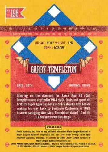 Original gloss Garry Templeton NMNT baseball card from 2013 Panini Hometown Heroes
