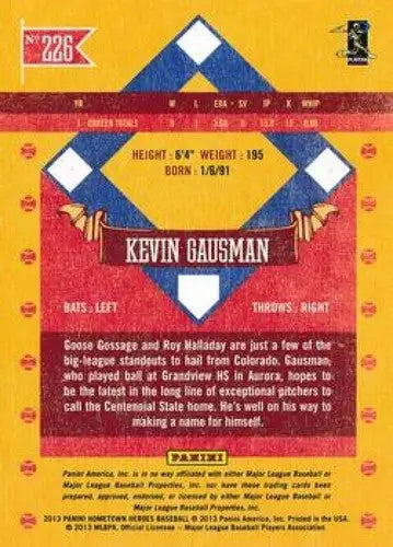 Baseball card back from Panini Hometown Heroes featuring Kevin Gausman NMMT Orioles