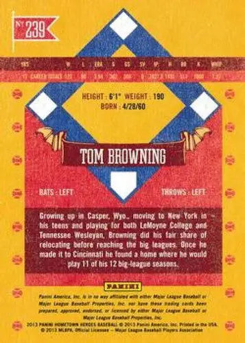 Tom Browning baseball card from Panini Hometown Heroes series, NMMT condition