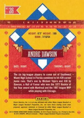 2013 Panini Hometown Heroes #26 Andre Dawson NM-MT Cubs ID:5995 ID:5995 - Baseball Card Single